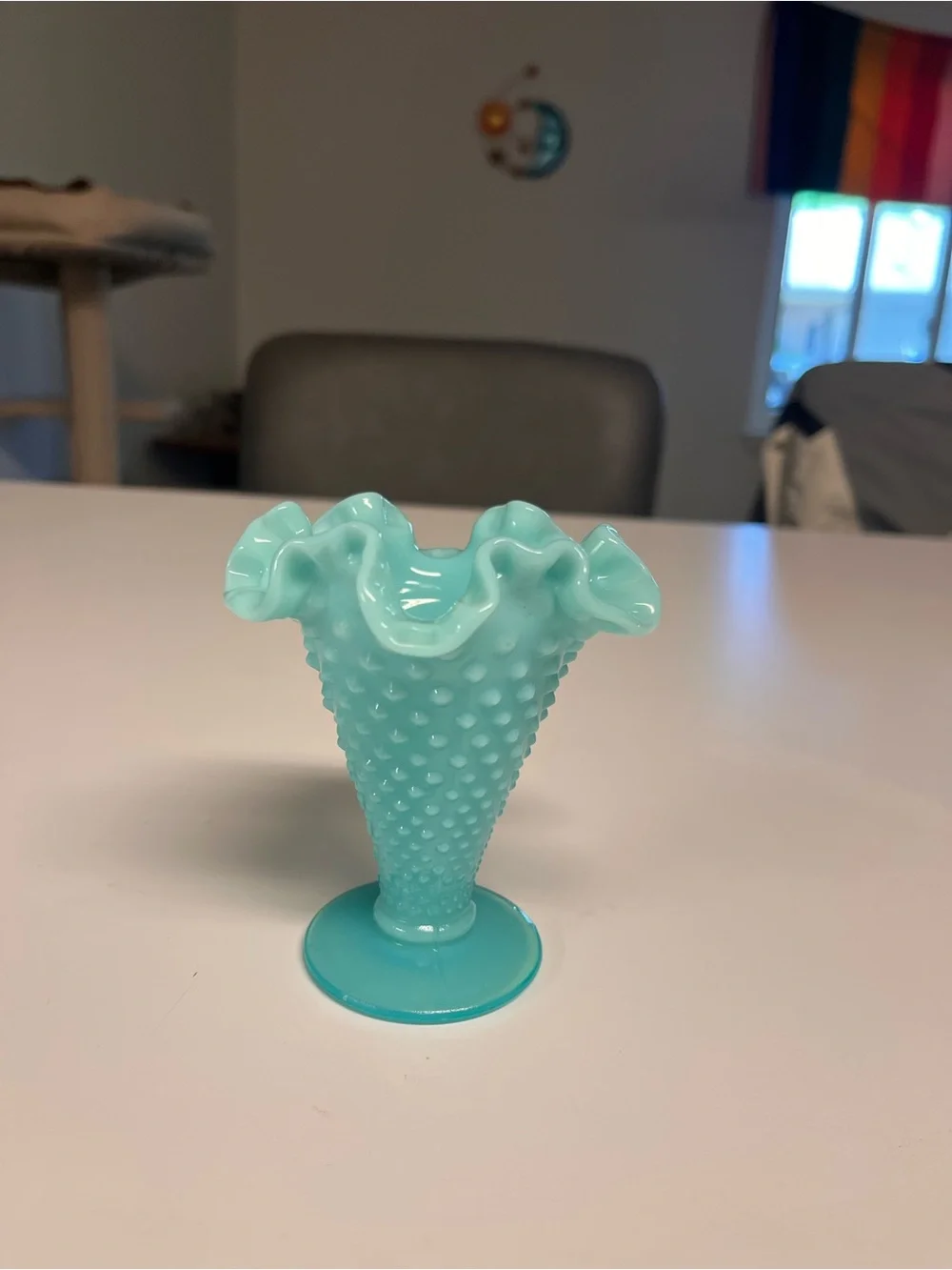 Fenton Turquoise milk glass trumpet base - Picture 3 of 8